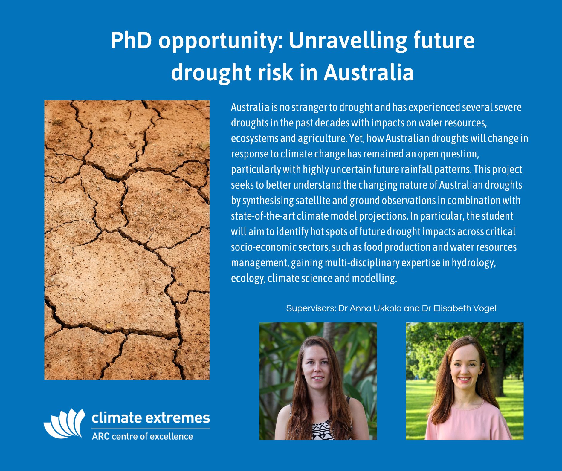 PhD opportunity: Unravelling future drought risk in Australia￼