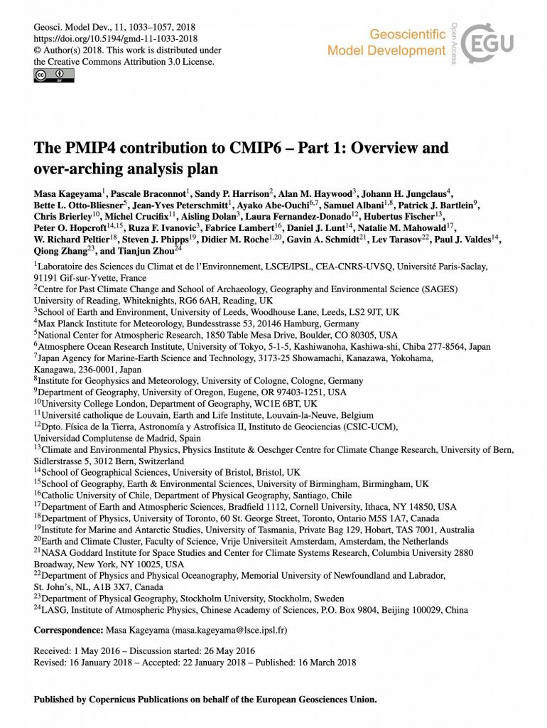 The PMIP4 contribution to CMIP6 – Part 1: Overview and over-arching analysis plan.