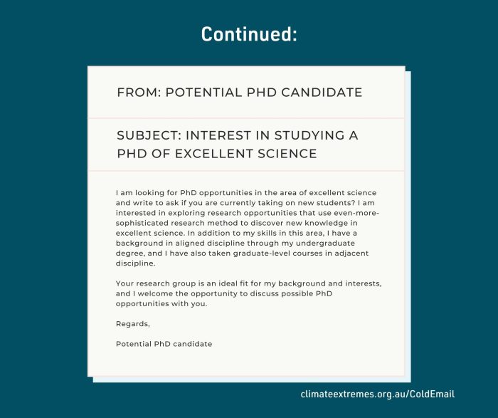 An example of a cold email asking for a PhD opportunity.